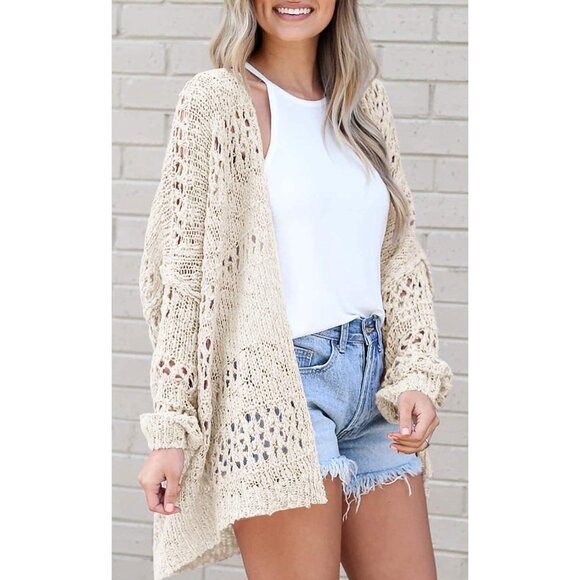 Women's Crochet Cardigan Boho Oversized Light Sweater Long Sleeve - Picture 2 of 3